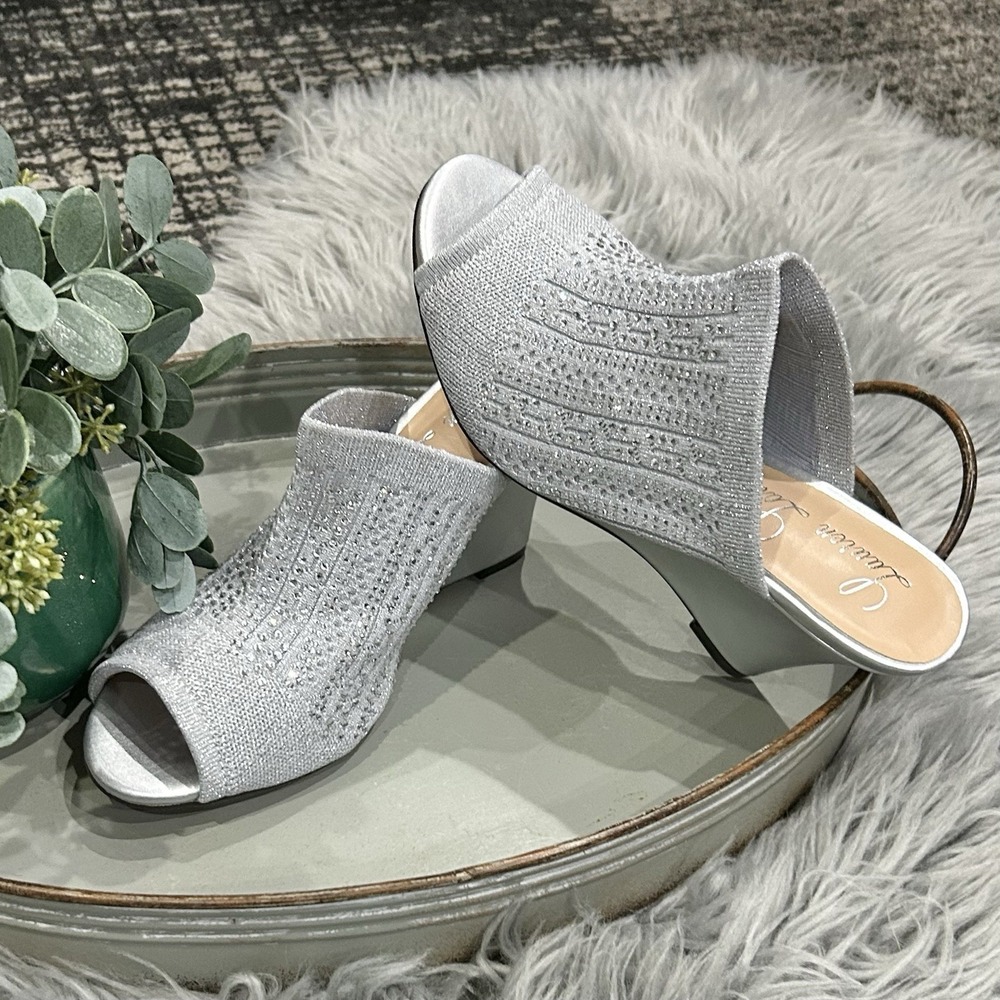 Lauren Lorraine Silver Martha Wedge Stretch Women Size 7.5 Wedding Dance NEW